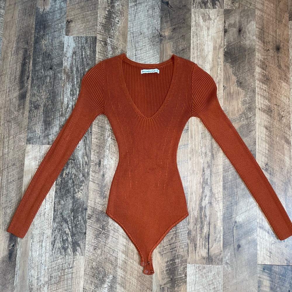 Abercrombie & Fitch Rust Orange Ribbed Long Sleeve Sweater Bodysuit